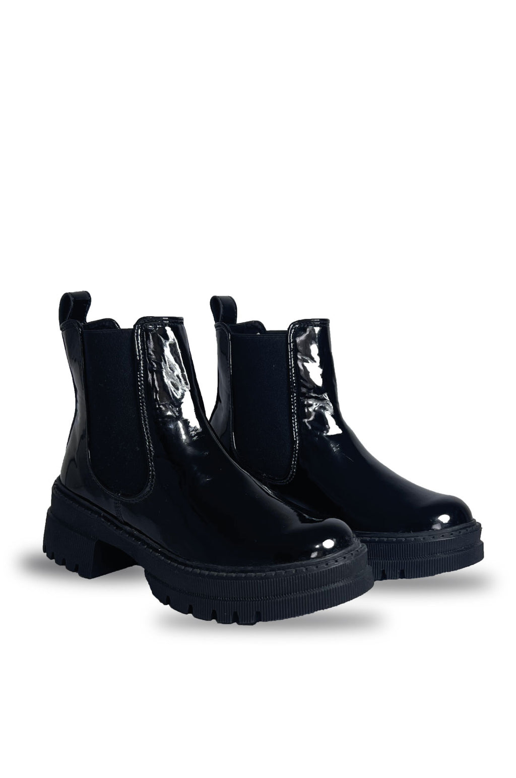 Botines Noir charol para mujer tractorados